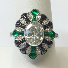 Load image into Gallery viewer, Emerald and Diamond Estate Platinum Ring