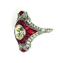 Load image into Gallery viewer, Diamond and Ruby Platinum Estate Ring Circa 1930