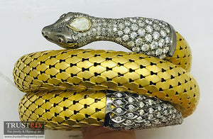 18k two tone yellow & white gold flexible wrap around snake bracelet