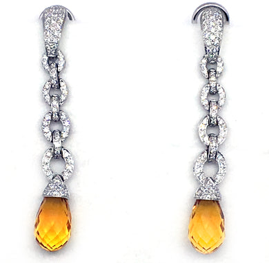 Citrine & Diamond  Drop Earrings
