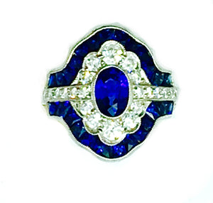 Deco Style Sapphire & Diamond Formal 18k Ring