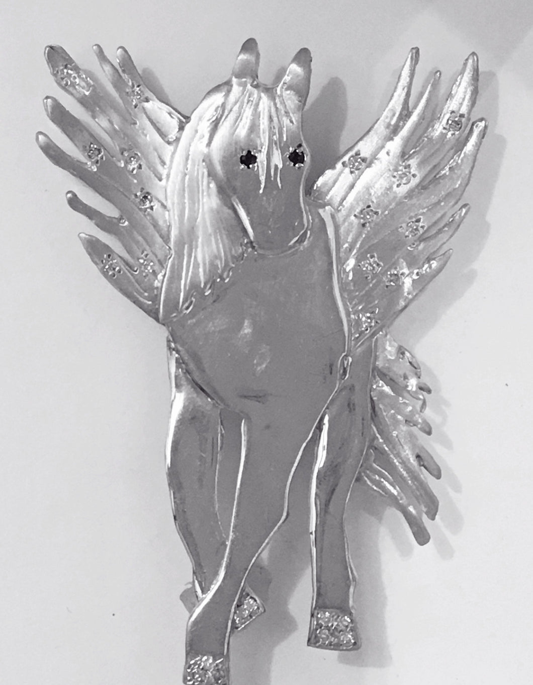 Sterling Silver & Diamond Pegasus Brooch  Pendant