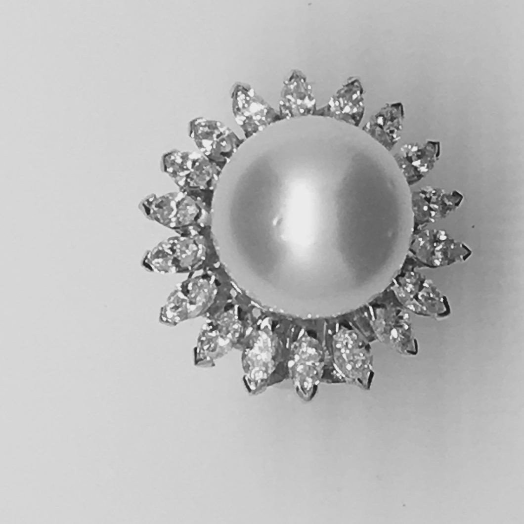 South Sea Pearl and Diamond Platinum Ring