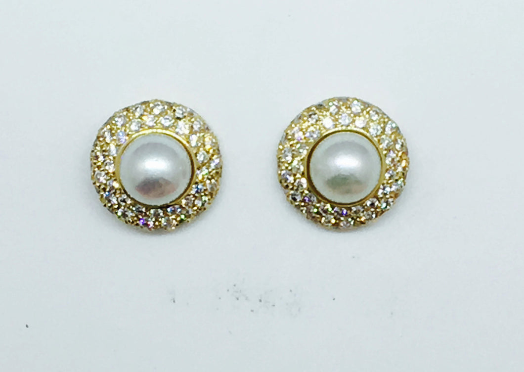 Pearl and Diamond Button Earring