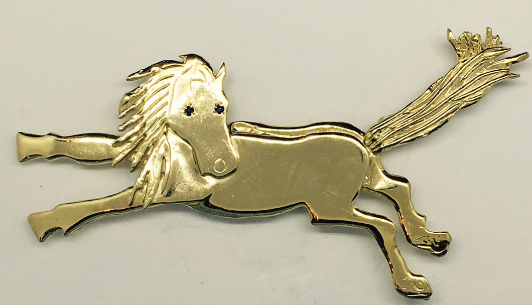 14k Yellow Gold Kicking Horse Brooch