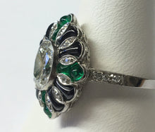 Load image into Gallery viewer, Emerald and Diamond Estate Platinum Ring