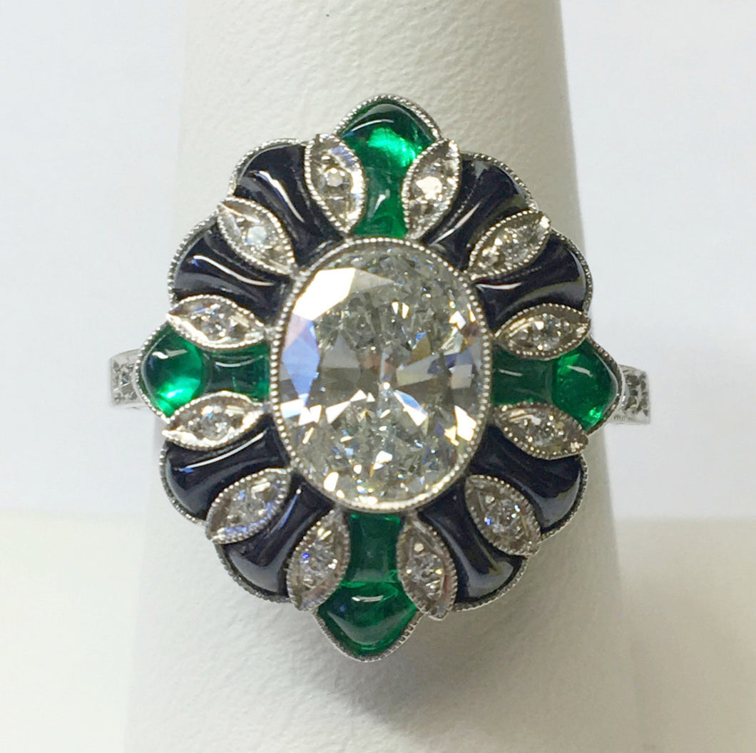 Emerald and Diamond Estate Platinum Ring