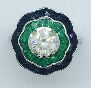 Emerald &Diamond Art Deco Ring