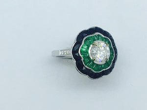 Emerald &Diamond Art Deco Ring