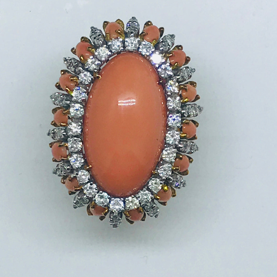 Coral and  Diamond Ring