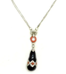 pendant coral & black onyx necklace