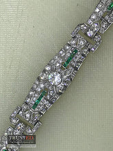 Load image into Gallery viewer, Platinum diamond and emerald bracelet
