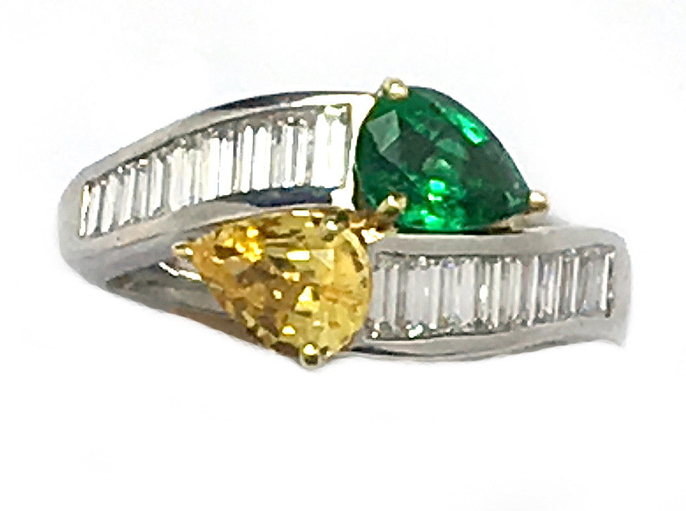Yellow Sapphire & Emerald By-pass Estate Ring