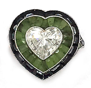 Diamond, Ruby & Jade Heart Shaped 18k Ring