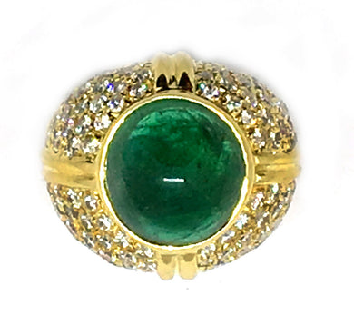 Cabochon Emerald & Diamond Cocktail 18k Ring
