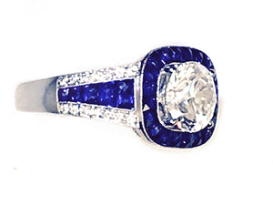 Diamond & Sapphire Deco style 18k Ring