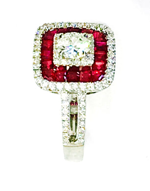 Art Deco Style Ruby & Diamond 18k Ring
